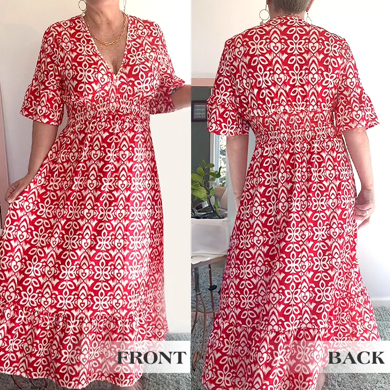 š„Hot Saleš„Bohemian casual print V-neck waist wrap long dress