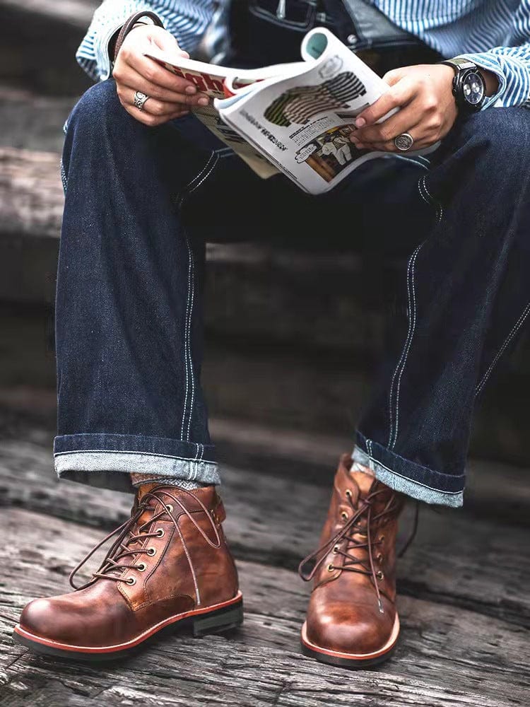 Mens Genuine Leather Waterproof Non-slip Arch Support Vintage Casual Chukka Boots