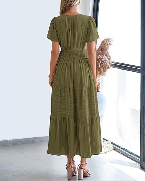 👗Women's Casual Spring Short Sleeve V Neck Maxi Dress