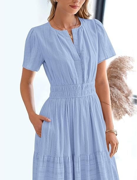 👗Women's Casual Spring Short Sleeve V Neck Maxi Dress