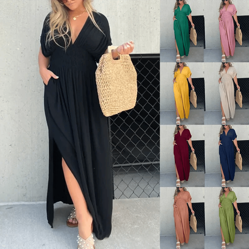 NEW IN π SLIT V-NECK EFFORTLESS MAXI LONG DRESS