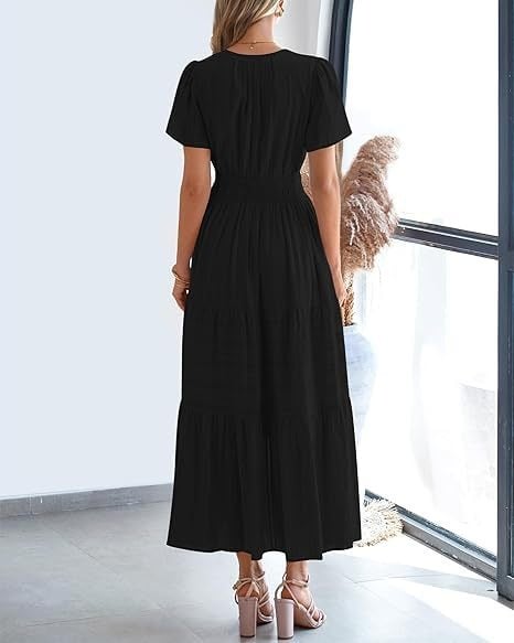 👗Women's Casual Spring Short Sleeve V Neck Maxi Dress