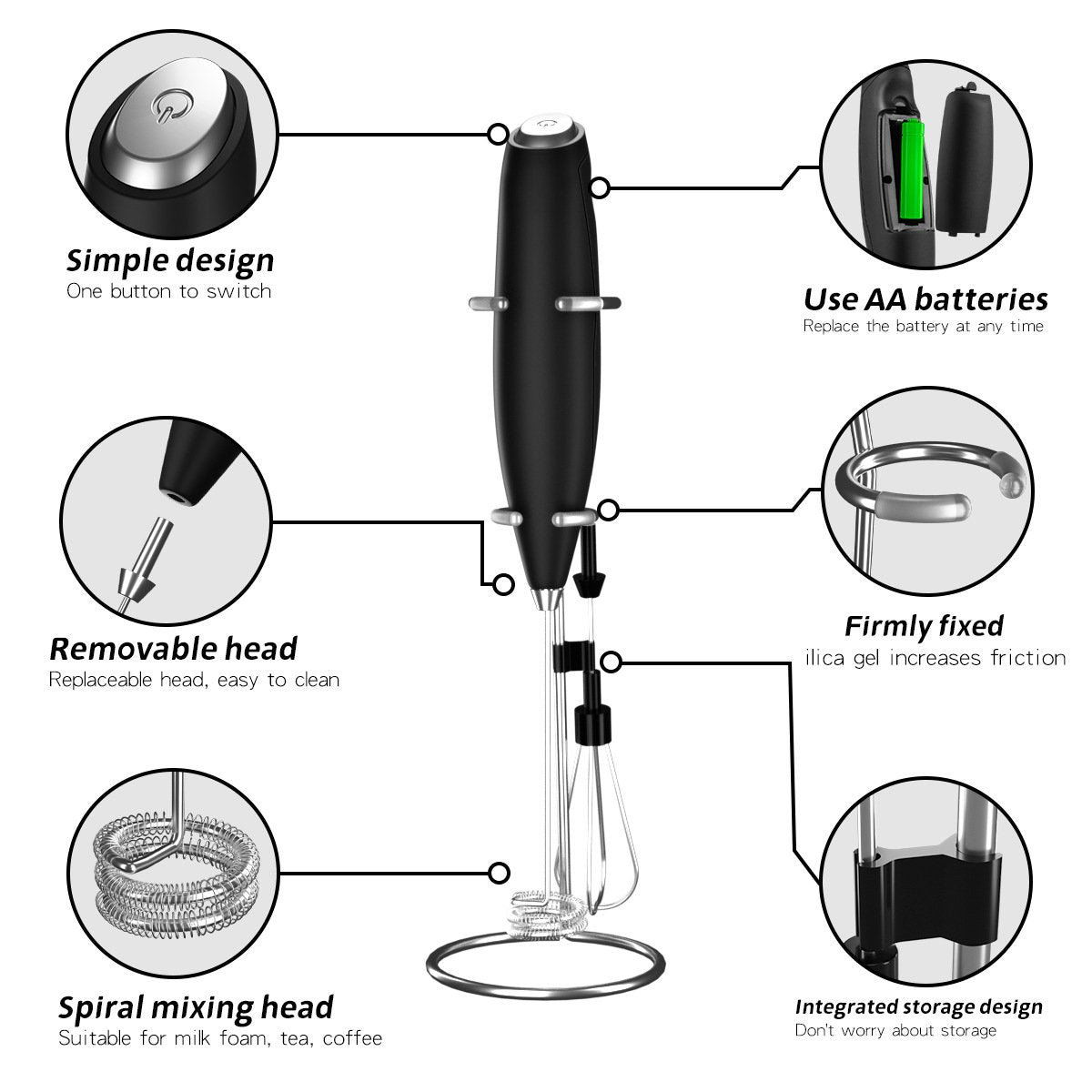 Milk Frother Handheld With Stand(Various collection colors)