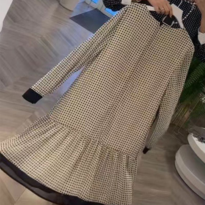 đWomenâs Elegant Round-neck Long-sleeve Polka Dot Dress