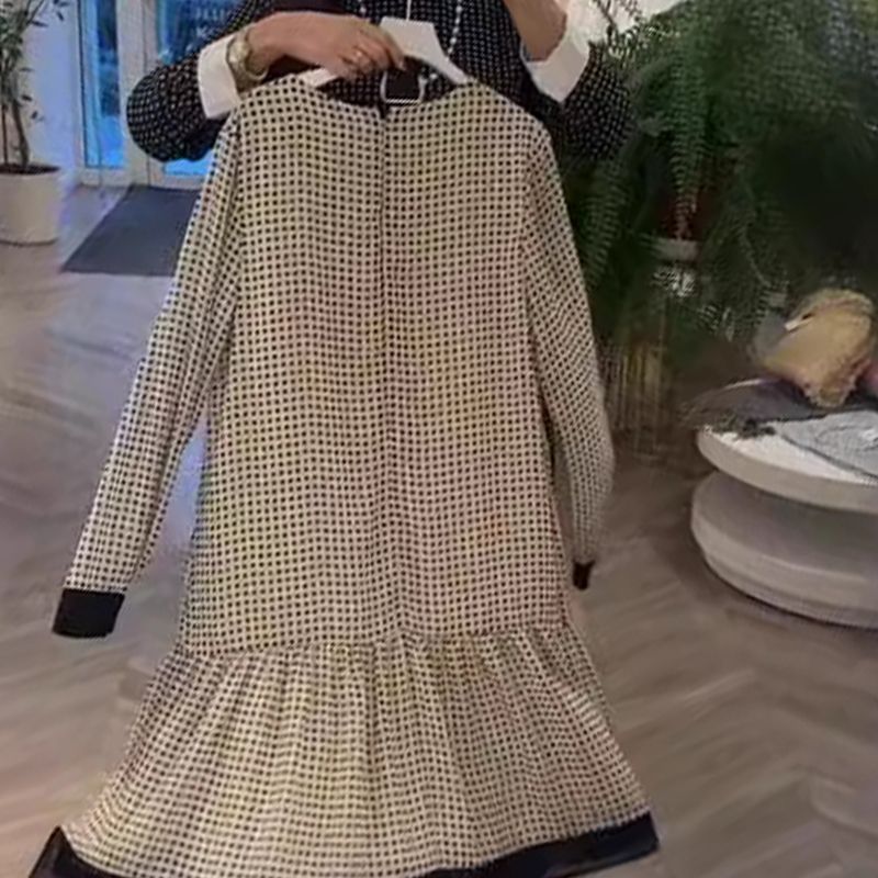 đWomenâs Elegant Round-neck Long-sleeve Polka Dot Dress