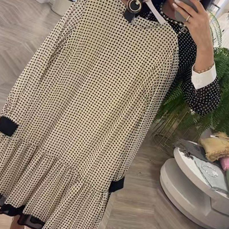 đWomenâs Elegant Round-neck Long-sleeve Polka Dot Dress