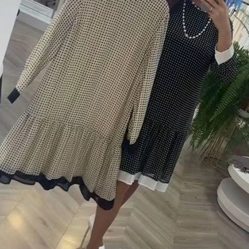 đWomenâs Elegant Round-neck Long-sleeve Polka Dot Dress