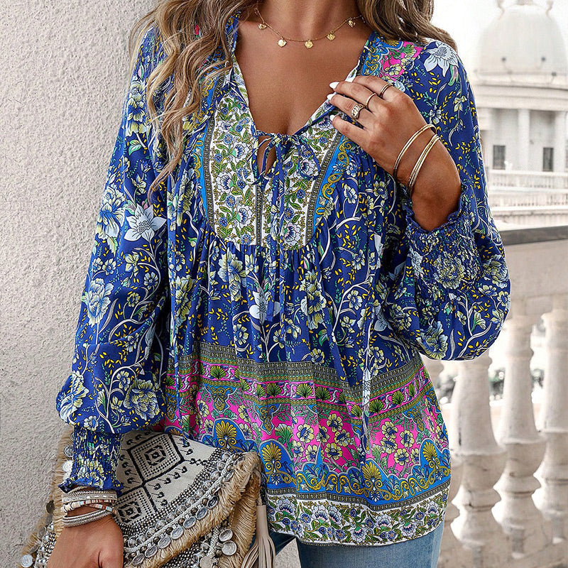 💖2025 New Products💖Women's Fashion Printed v-Neck Long Sleeve Shirt - Buy two and get free shipping!