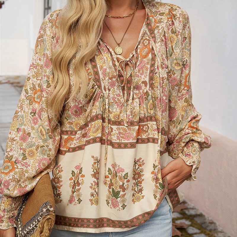 💖2025 New Products💖Women's Fashion Printed v-Neck Long Sleeve Shirt - Buy two and get free shipping!