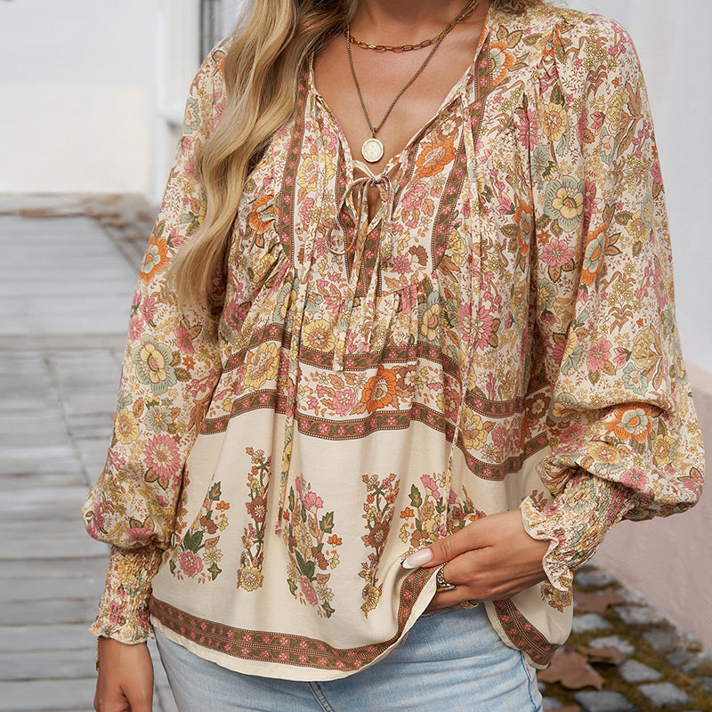 💖2025 New Products💖Women's Fashion Printed v-Neck Long Sleeve Shirt - Buy two and get free shipping!