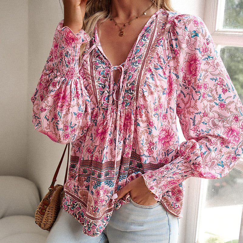 💖2025 New Products💖Women's Fashion Printed v-Neck Long Sleeve Shirt - Buy two and get free shipping!