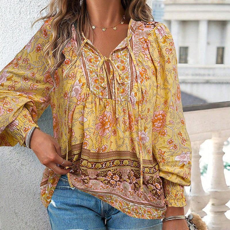 💖2025 New Products💖Women's Fashion Printed v-Neck Long Sleeve Shirt - Buy two and get free shipping!