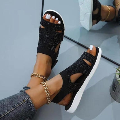 Women Rhinestone Slip-on Stretchable Platform Sandals