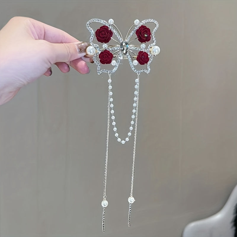 🌹Vintage butterfly rose tassel hairpin🦋