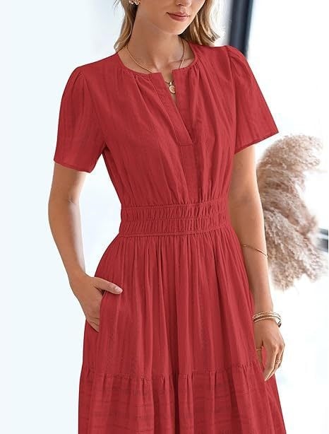 👗Women's Casual Spring Short Sleeve V Neck Maxi Dress
