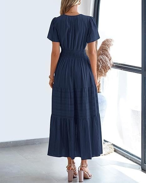 👗Women's Casual Spring Short Sleeve V Neck Maxi Dress