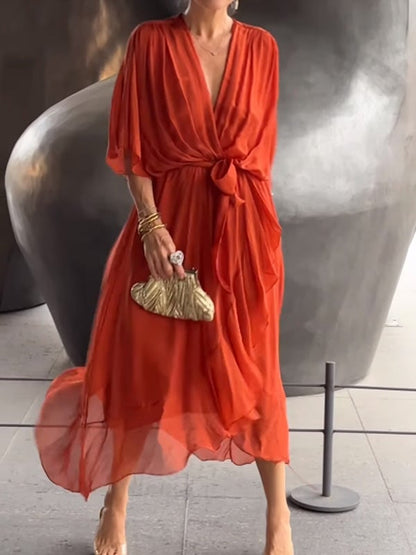 🔥🔥🔥Stylish and elegant V-neck maxi dress - Buy two and get free shipping!