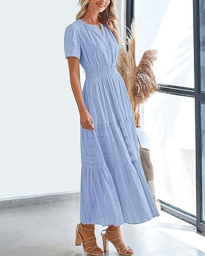 👗Women's Casual Spring Short Sleeve V Neck Maxi Dress