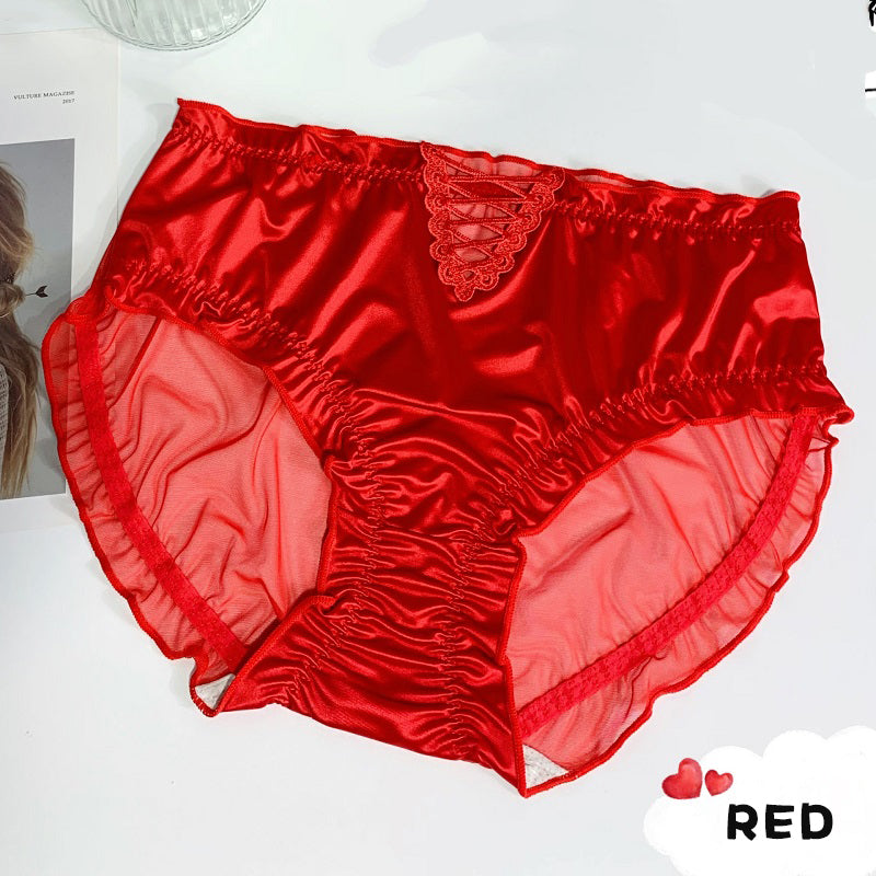 💓Women's Satin Ice Silk Seamless Lace Briefs