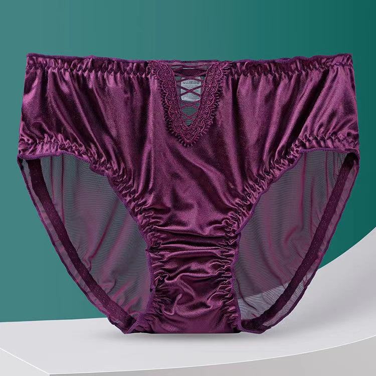 💓Women's Satin Ice Silk Seamless Lace Briefs