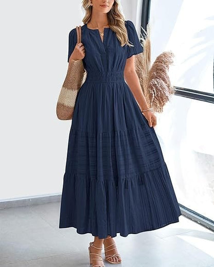 👗Women's Casual Spring Short Sleeve V Neck Maxi Dress