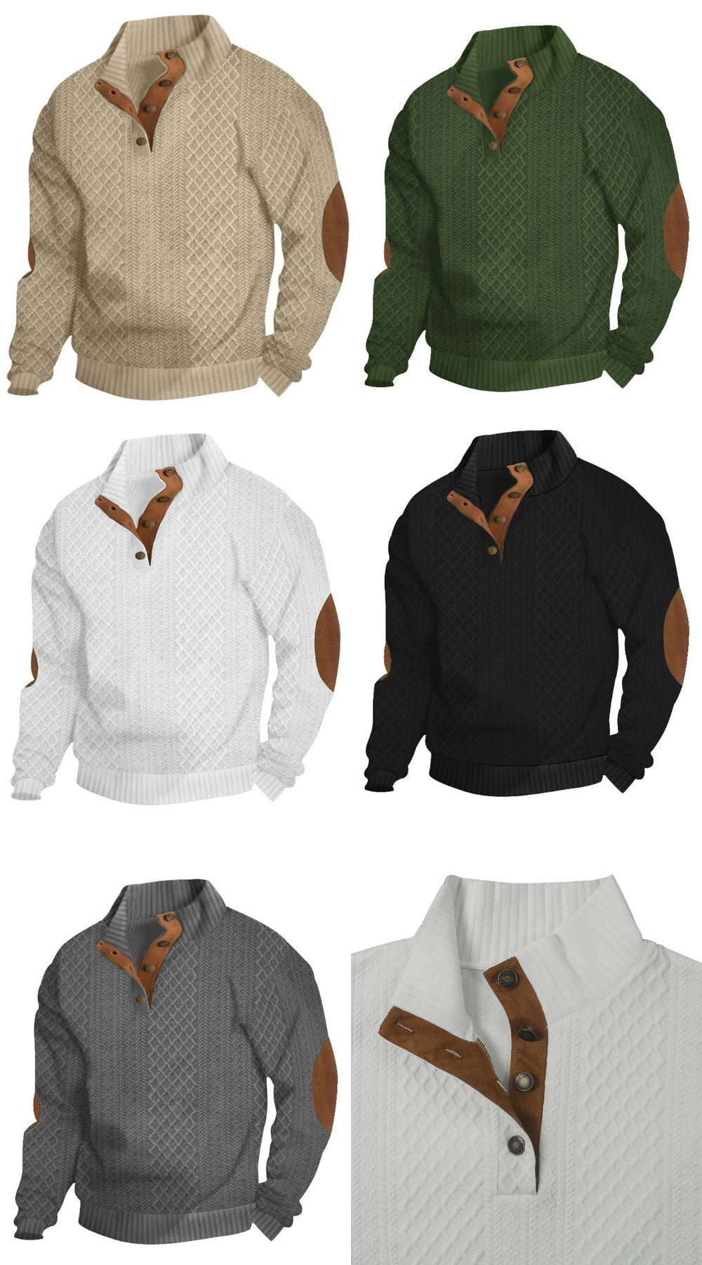 Men's Casual Jacquard Loose Half Button Standing Collar Pullover Sweatshirt