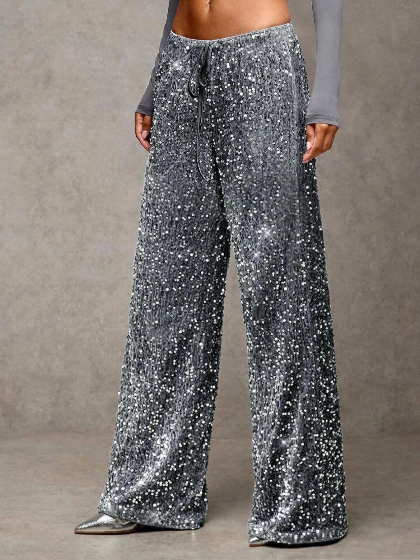 🎅Women's Sequin Sparkle Wide Leg Pants with Elastic Waistband