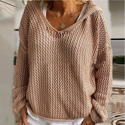 Loose-fit open-knit hooded sun-protection cardigan