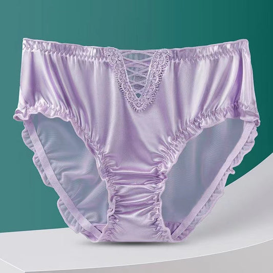 💓Women's Satin Ice Silk Seamless Lace Briefs