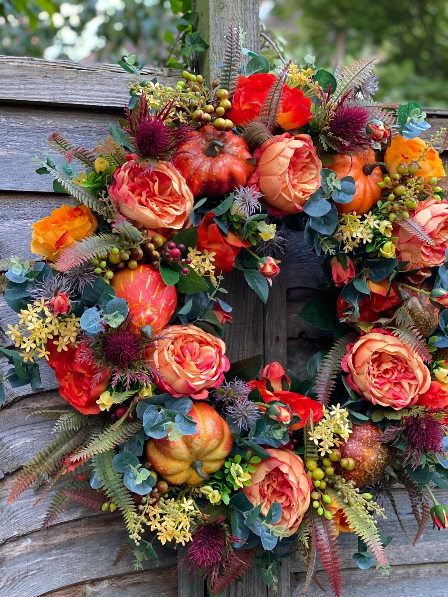 Fall Peony and Pumpkin Wreath - Year Round Wreath