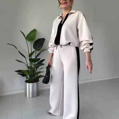 💥Special sale - Women's Zipper Lapel Tops & Pants 2-Piece Set