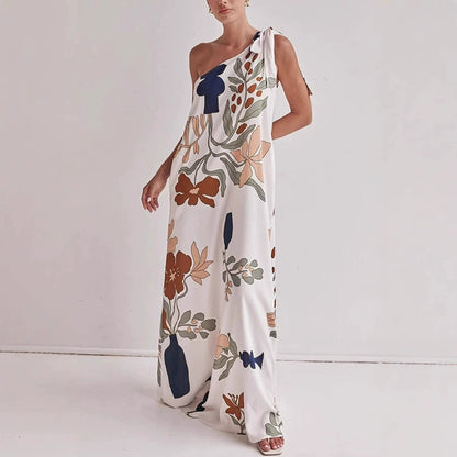 Printed One-Shoulder Maxi Dress