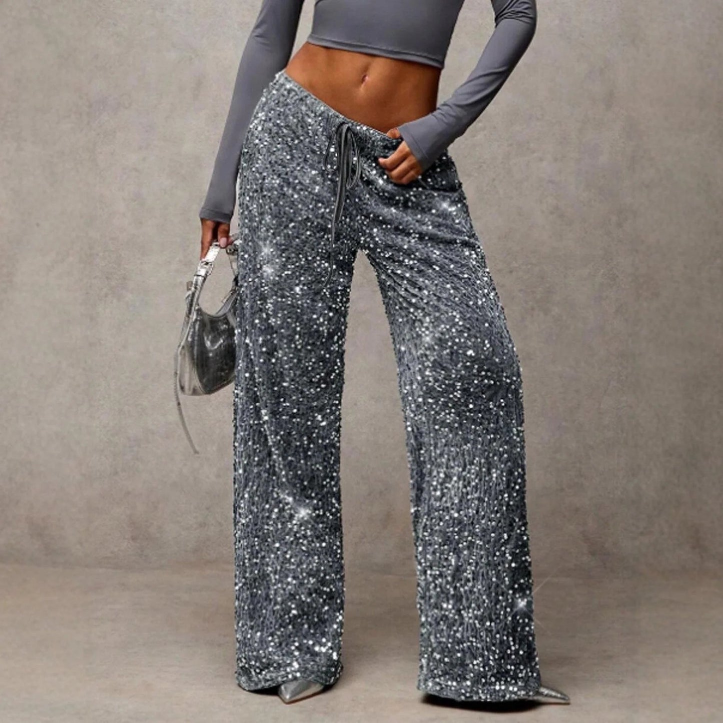 🎅Women's Sequin Sparkle Wide Leg Pants with Elastic Waistband