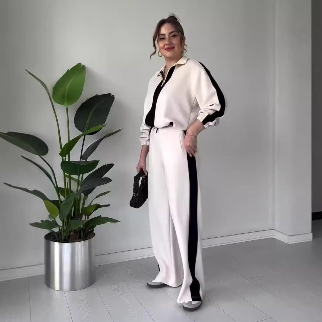 💥Special sale - Women's Zipper Lapel Tops & Pants 2-Piece Set