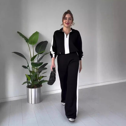 💥Special sale - Women's Zipper Lapel Tops & Pants 2-Piece Set
