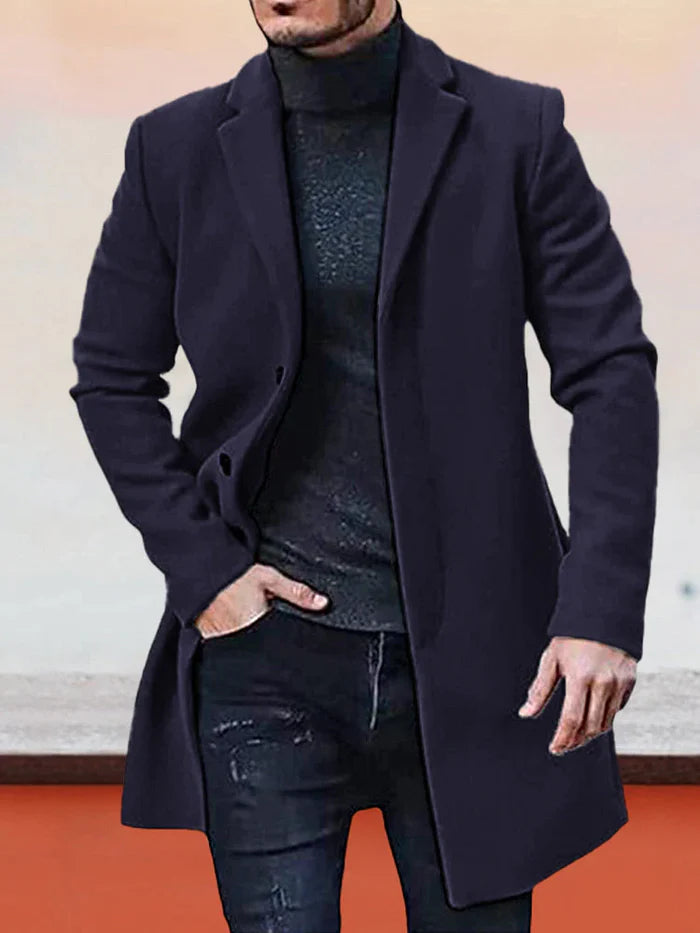 Men's Single Row Buckle Solid Color Jacket