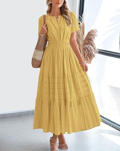 👗Women's Casual Spring Short Sleeve V Neck Maxi Dress