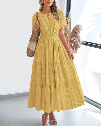👗Women's Casual Spring Short Sleeve V Neck Maxi Dress