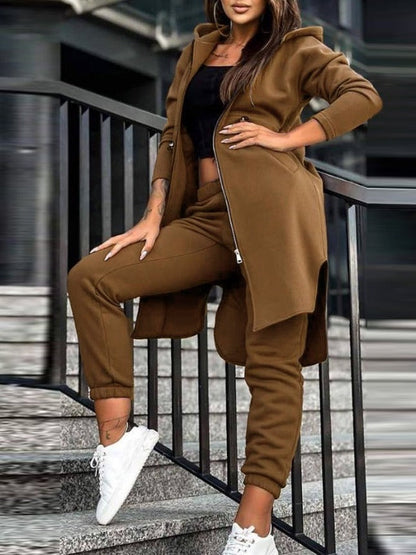 Two-piece set consisting of a plain coat and trousers