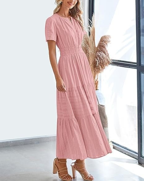 👗Women's Casual Spring Short Sleeve V Neck Maxi Dress