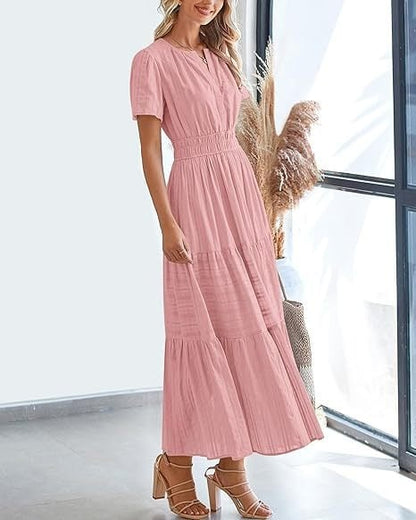 👗Women's Casual Spring Short Sleeve V Neck Maxi Dress