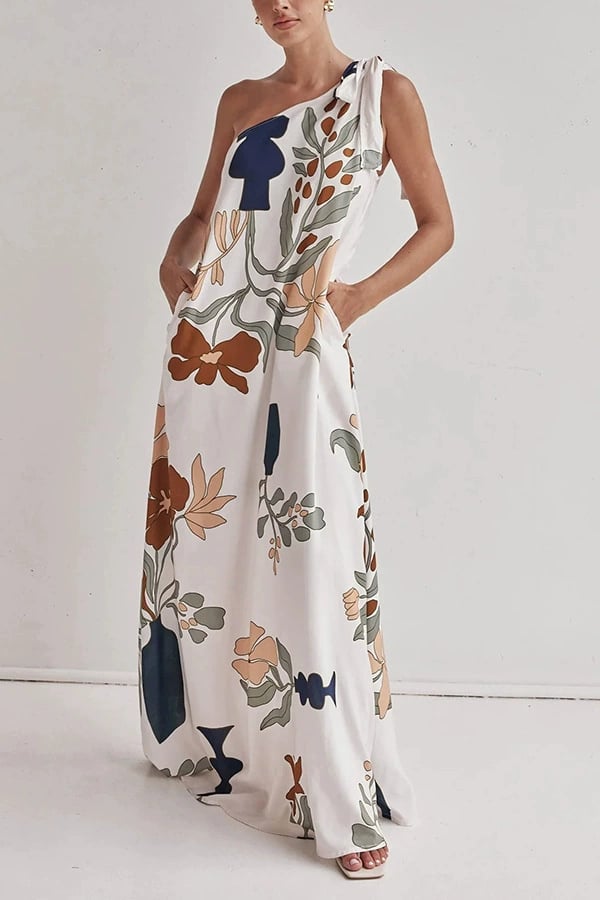 Printed One-Shoulder Maxi Dress