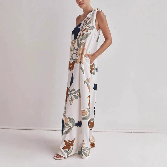 Printed One-Shoulder Maxi Dress