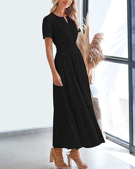 👗Women's Casual Spring Short Sleeve V Neck Maxi Dress