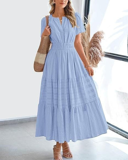 👗Women's Casual Spring Short Sleeve V Neck Maxi Dress