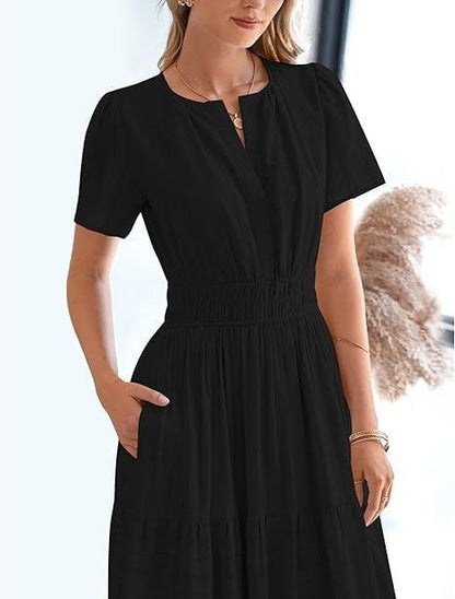 👗Women's Casual Spring Short Sleeve V Neck Maxi Dress