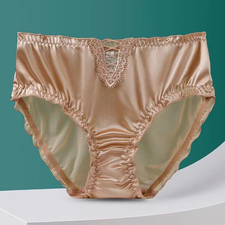 💓Women's Satin Ice Silk Seamless Lace Briefs