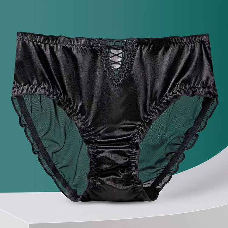 💓Women's Satin Ice Silk Seamless Lace Briefs
