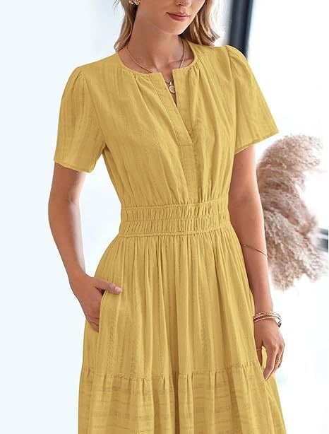 👗Women's Casual Spring Short Sleeve V Neck Maxi Dress