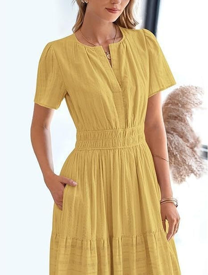 👗Women's Casual Spring Short Sleeve V Neck Maxi Dress